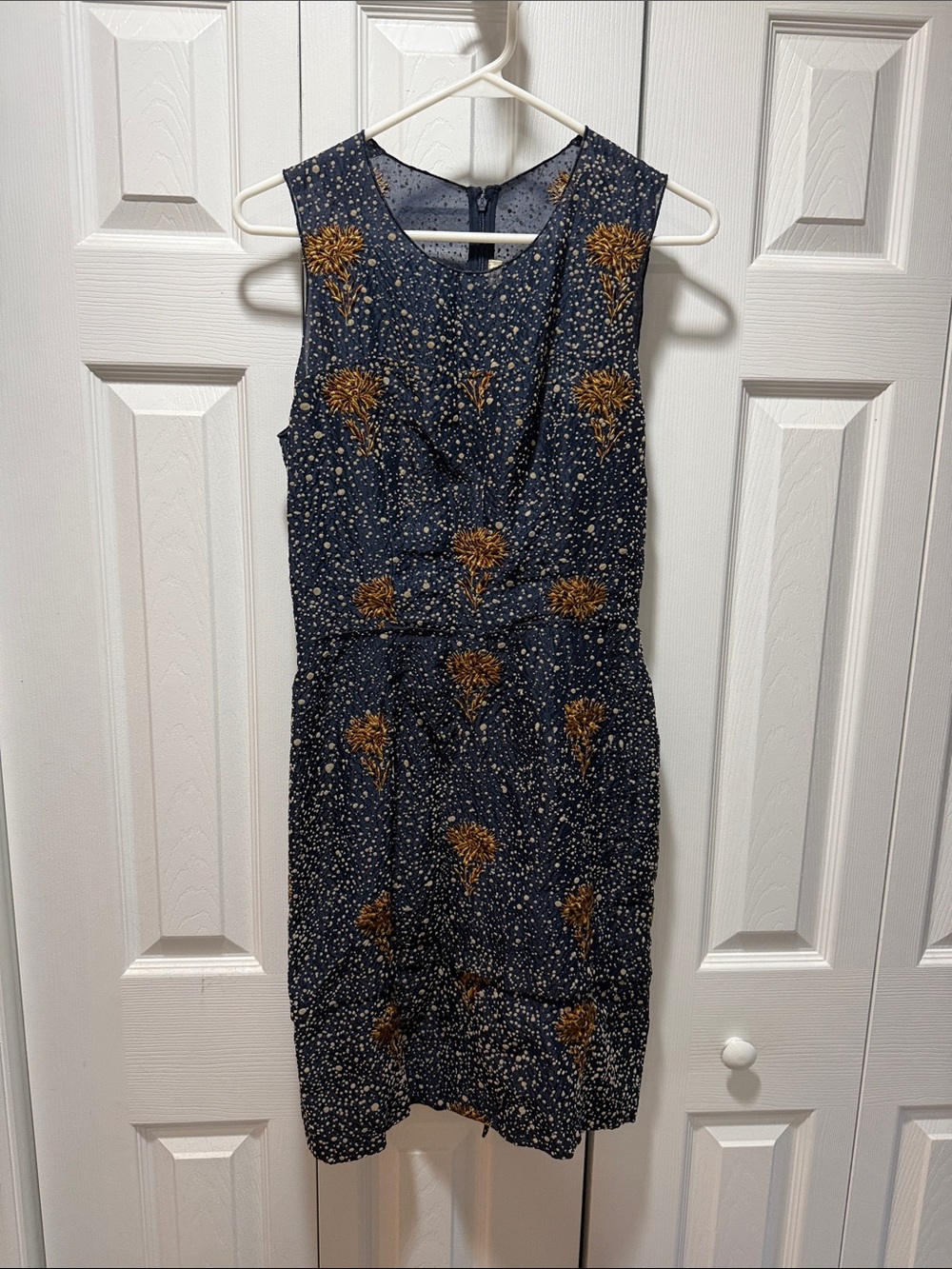 Balenciaga Navy Dress with Gold Floral Motif
